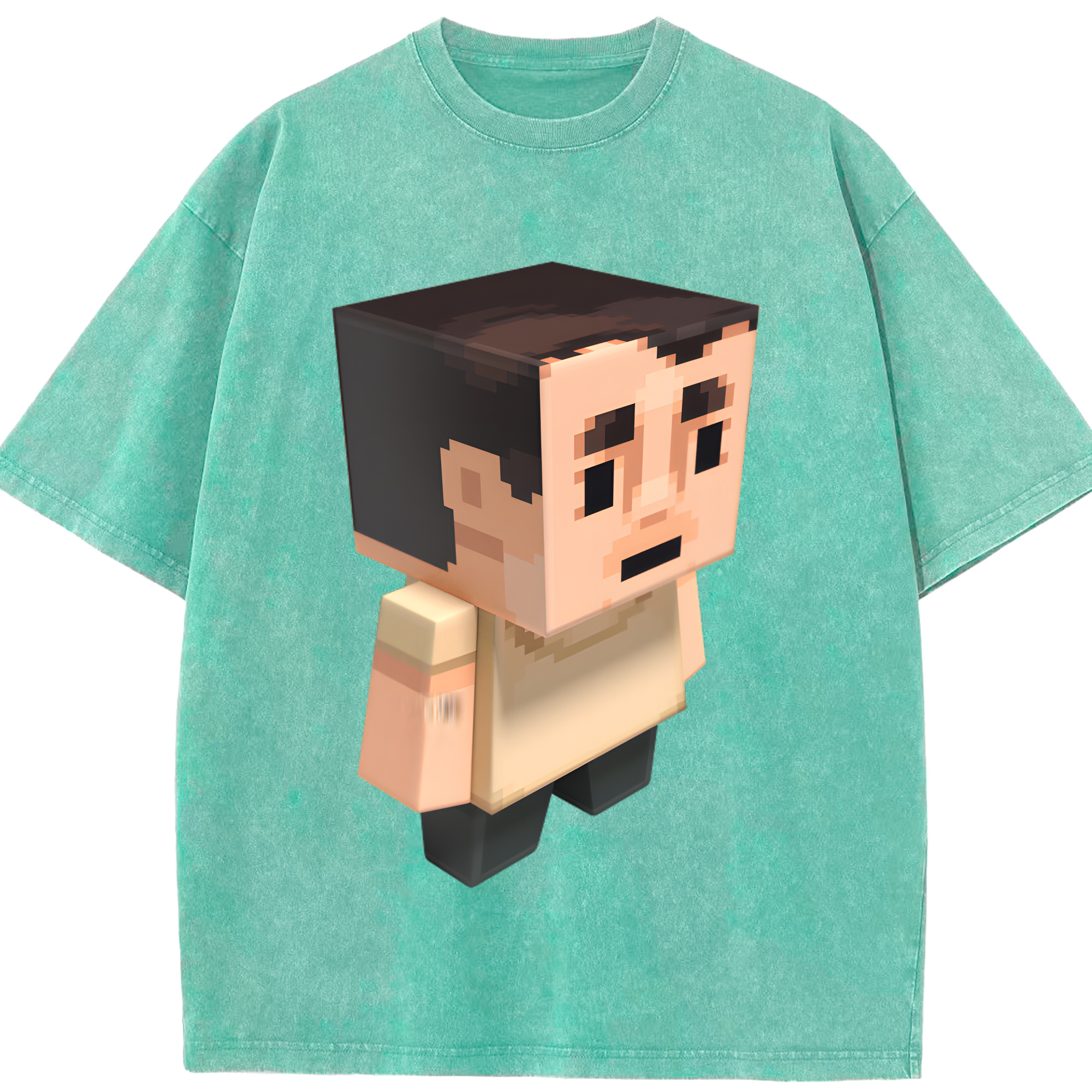 （画像用） マインクラフト ブロックの世界 Minecraft MC Block world 綿100% ヴィンテージ風 半袖Tシャツ（フロントプリント）